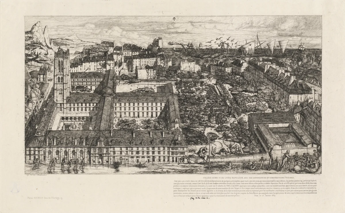 Collège Henri IV, Paris, ou Lycée Napoléon (Henry IV College or Napoleon School, Paris) by Charles Meryon, print, 1864