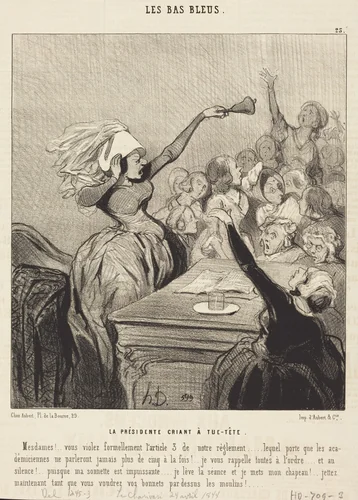 La Présidente criant a tue-tête: Mesdames!... by Honoré Daumier, print, 1844