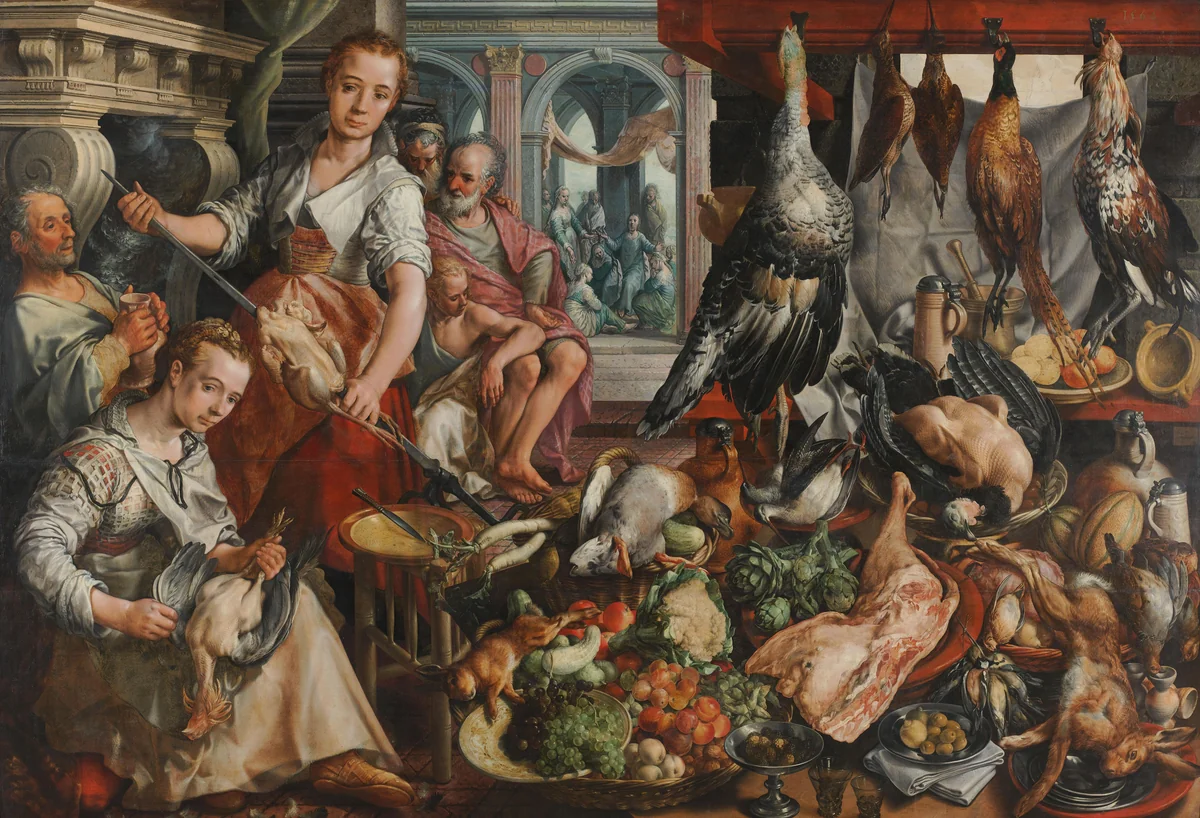 The Well-stocked Kitchen by Joachim Bueckelaer, painting, 1566