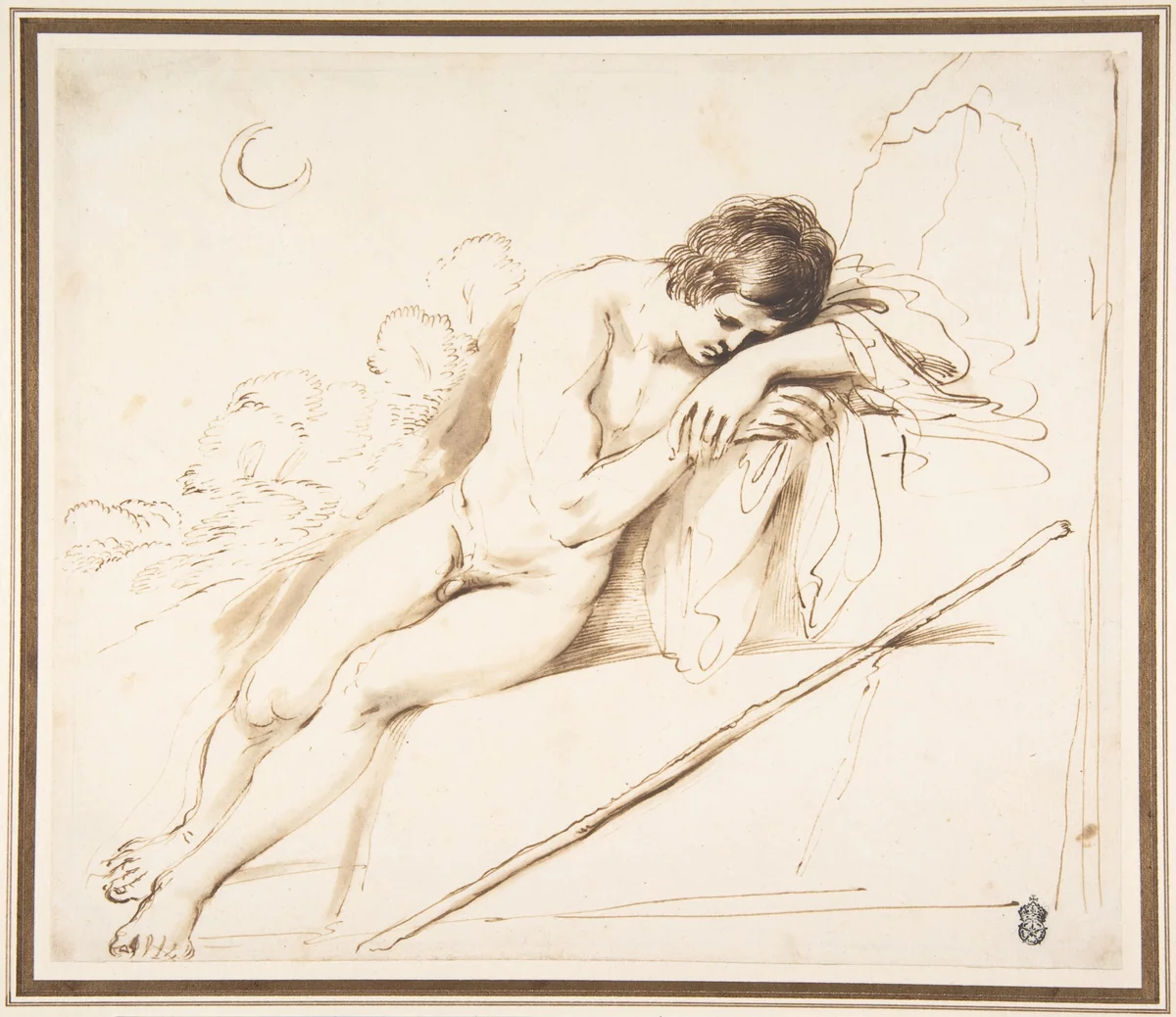 Endymion Sleeping by Guercino, drawing, 1635-1650