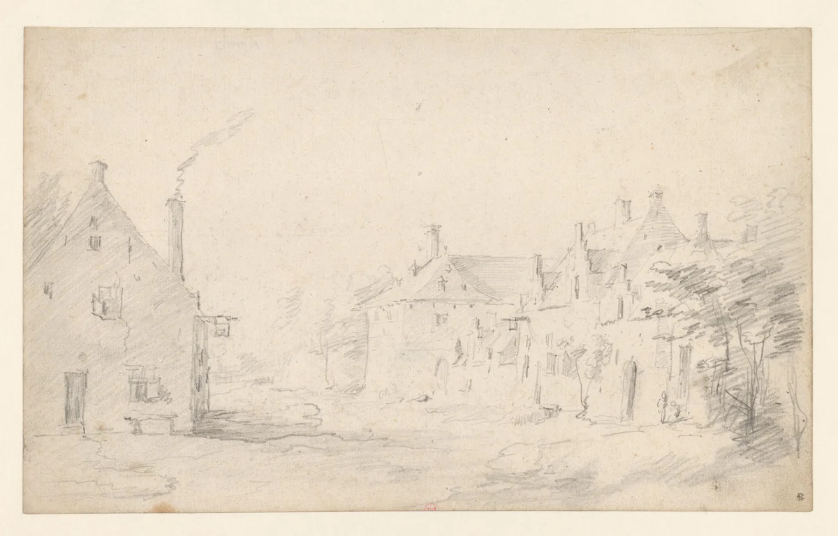 Plein met huizen by David Teniers, drawing, 1620-1690