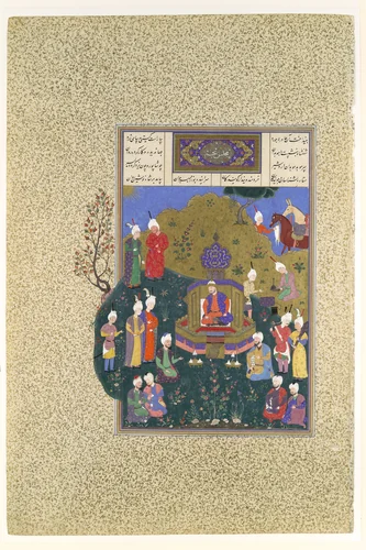 "Buzurjmihr Appears at Nushirvan's Fifth Assembly", Folio 622r from the Shahnama (Book of Kings) of Shah Tahmasp by Abu'l Qasim Firdausi, manuscript, 1505-1560