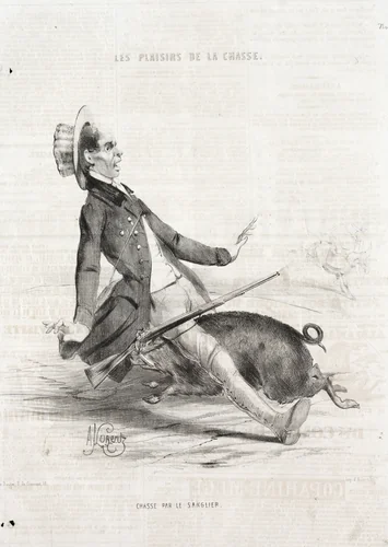 Les Plaisirs de la chasse: Chasse par le sanglier by Alade Joseph Lorentz, print, 1842