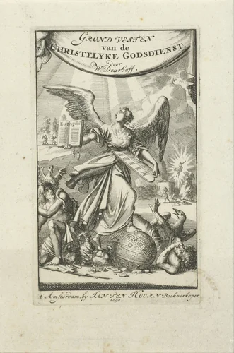 Ware Geloof met in haar handen de tafelen der wet en het evangelie by Jan Luyken, print, 1690