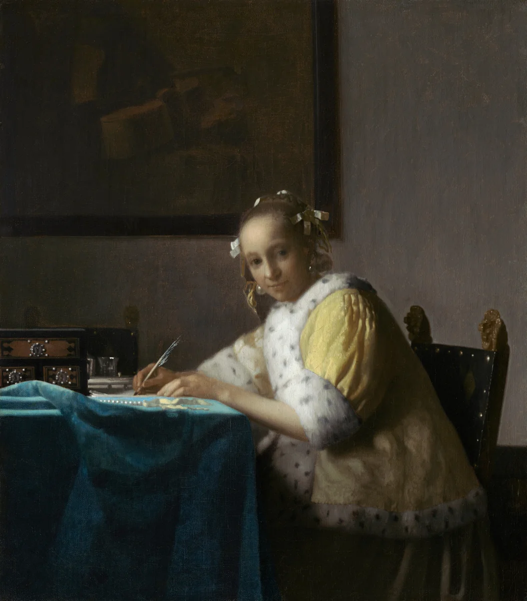 A Lady Writing by Johannes Vermeer, painting, 1665