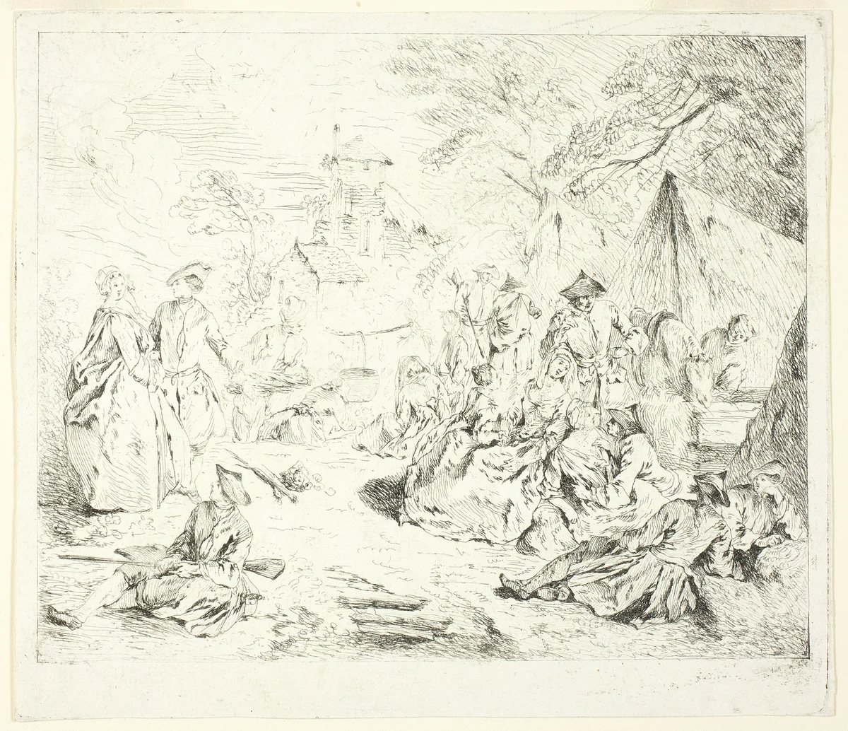 Halte de Soldates by Jean-Baptiste Pater, print, 1715-1736