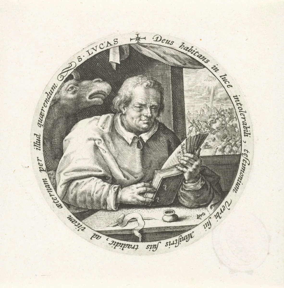 De evangelist Lucas by Unknown, print, 1574-1637