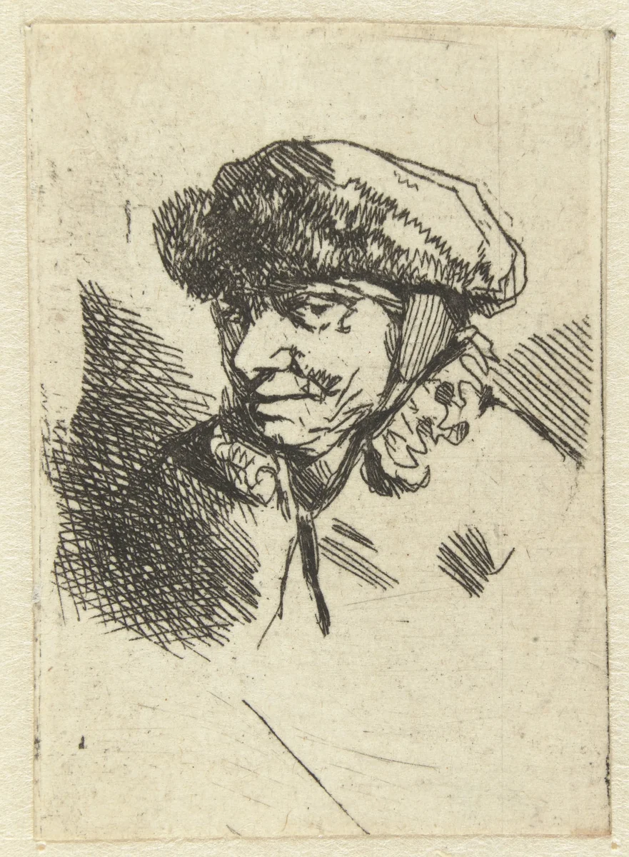 Oude vrouw met bontmuts by Cornelis Pietersz. Bega, print, 1642-1664