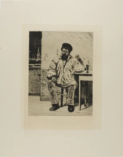 Plate from l'Assommoir (bearded man seated at table) by Gaston La Touche, print, 1878