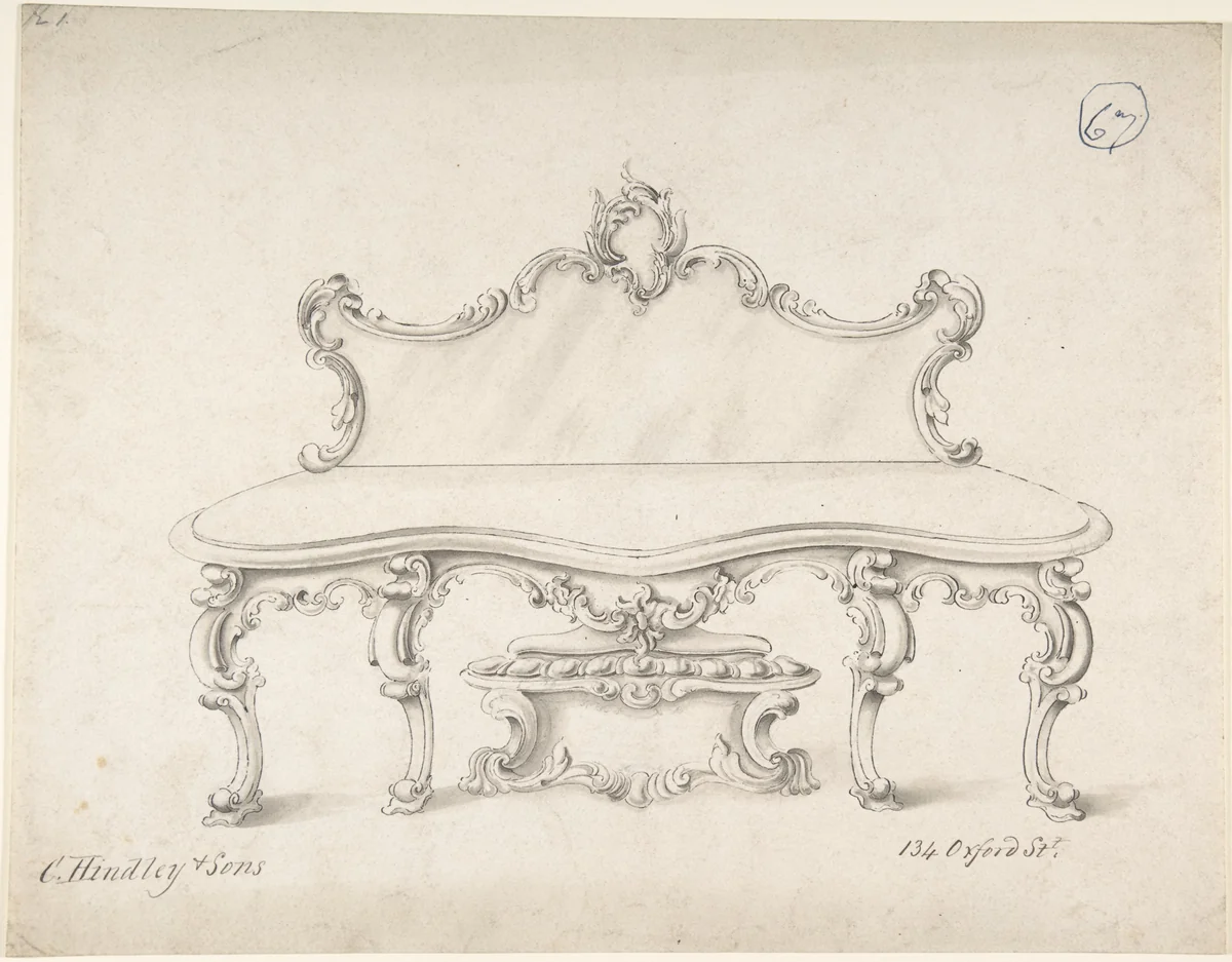Design for a Loveseat by Charles Hindley and Sons, drawing, 1841-1884