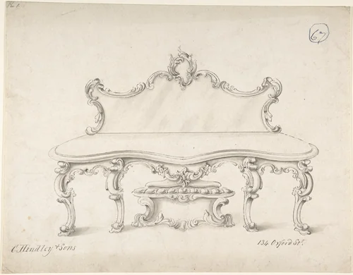 Design for a Loveseat by Charles Hindley and Sons, drawing, 1841-1884
