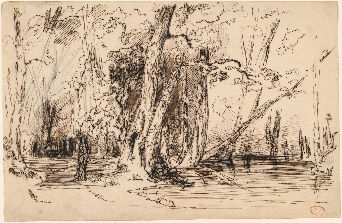 Flooding in the Forest of the Ile Séguin by Paul Huet, drawing, 1833