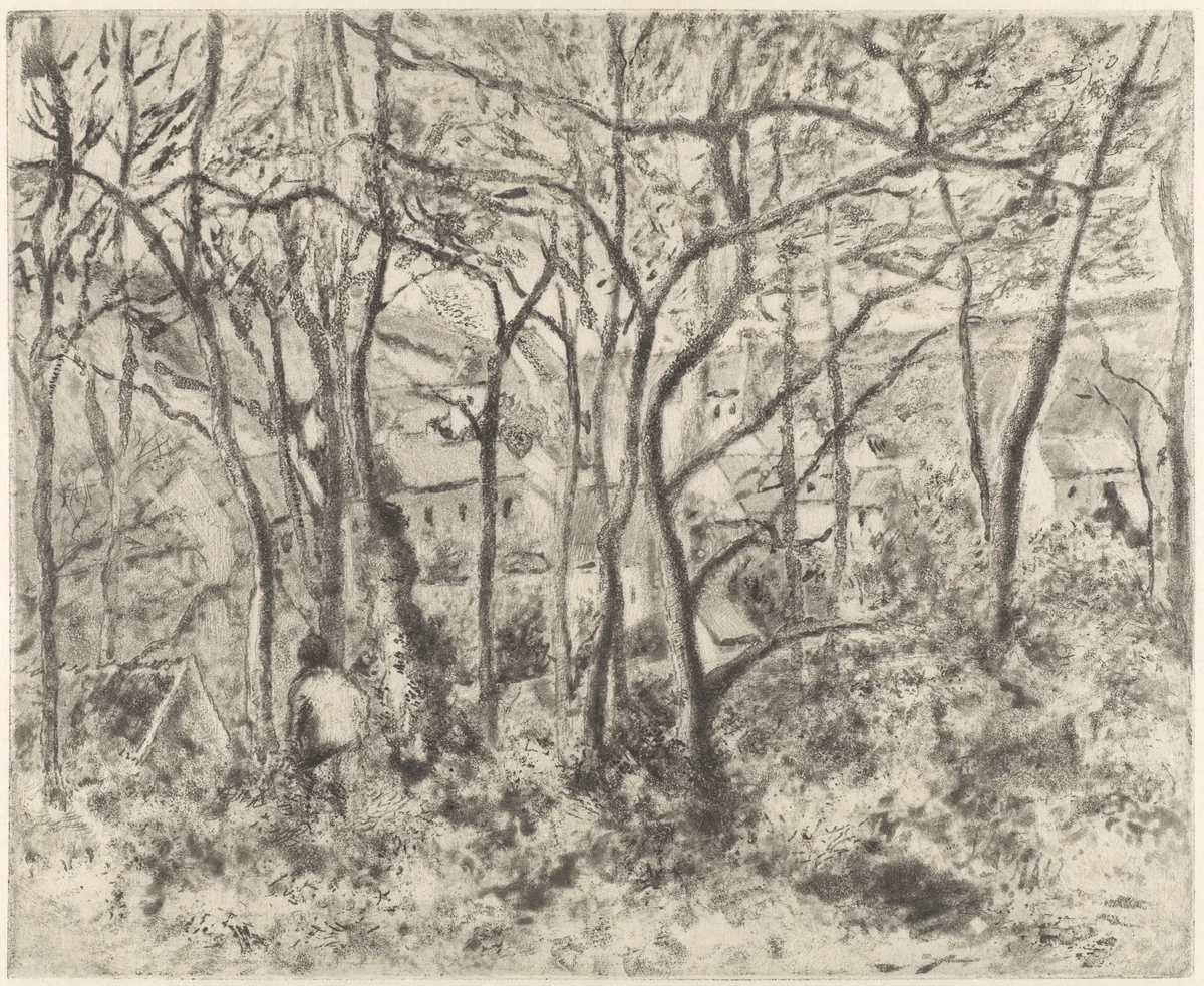 The Woods at L'Hermitage, Pontoise by Camille Pissarro, print, 1879