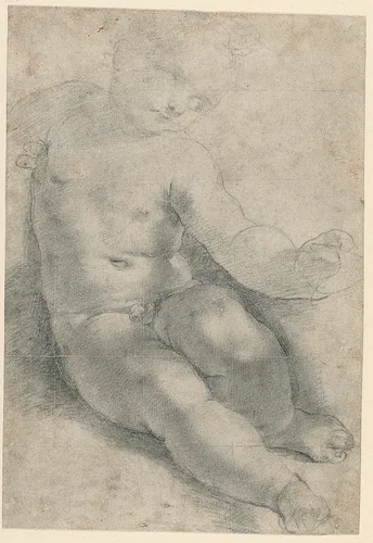 Study for the Christ Child in the Madonna of S. Simone (recto); Study of a Landscape (verso) by Federico Barocci, drawing, 1567