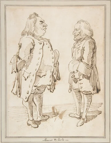 Marco and Carlo: Caricature of Two Men Standing Face to Face by Pier Leone Ghezzi, drawing, 1674-1755