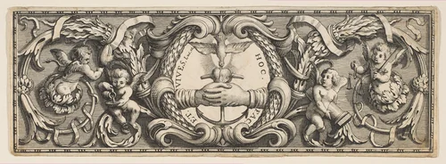 Frieze of Ornament with Clasped Hands and Anchor by Abraham Bosse, print, 1625-1676