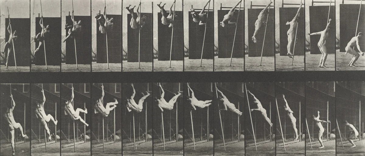 Man Jumping, Pole Vaulting: Plate 165 from Animal Locomotion (1887) by Eadweard Muybridge, photograph, 1884