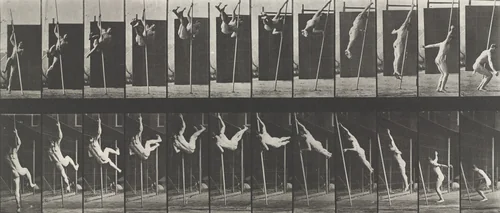 Man Jumping, Pole Vaulting: Plate 165 from Animal Locomotion (1887) by Eadweard Muybridge, photograph, 1884