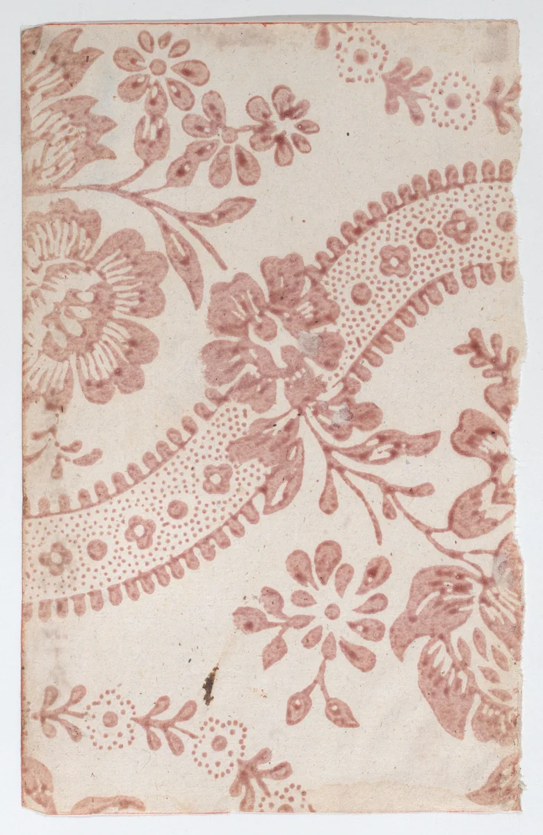 Sheet with overall red floral pattern by anonymous, print, 1800-1900