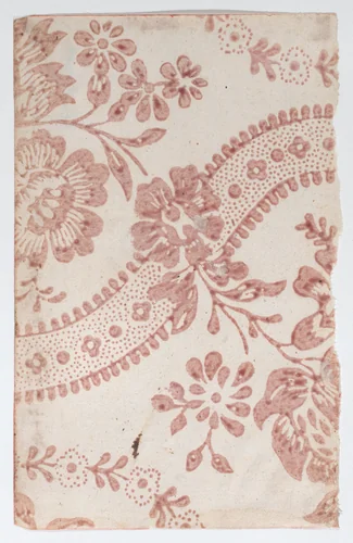 Sheet with overall red floral pattern by anonymous, print, 1800-1900