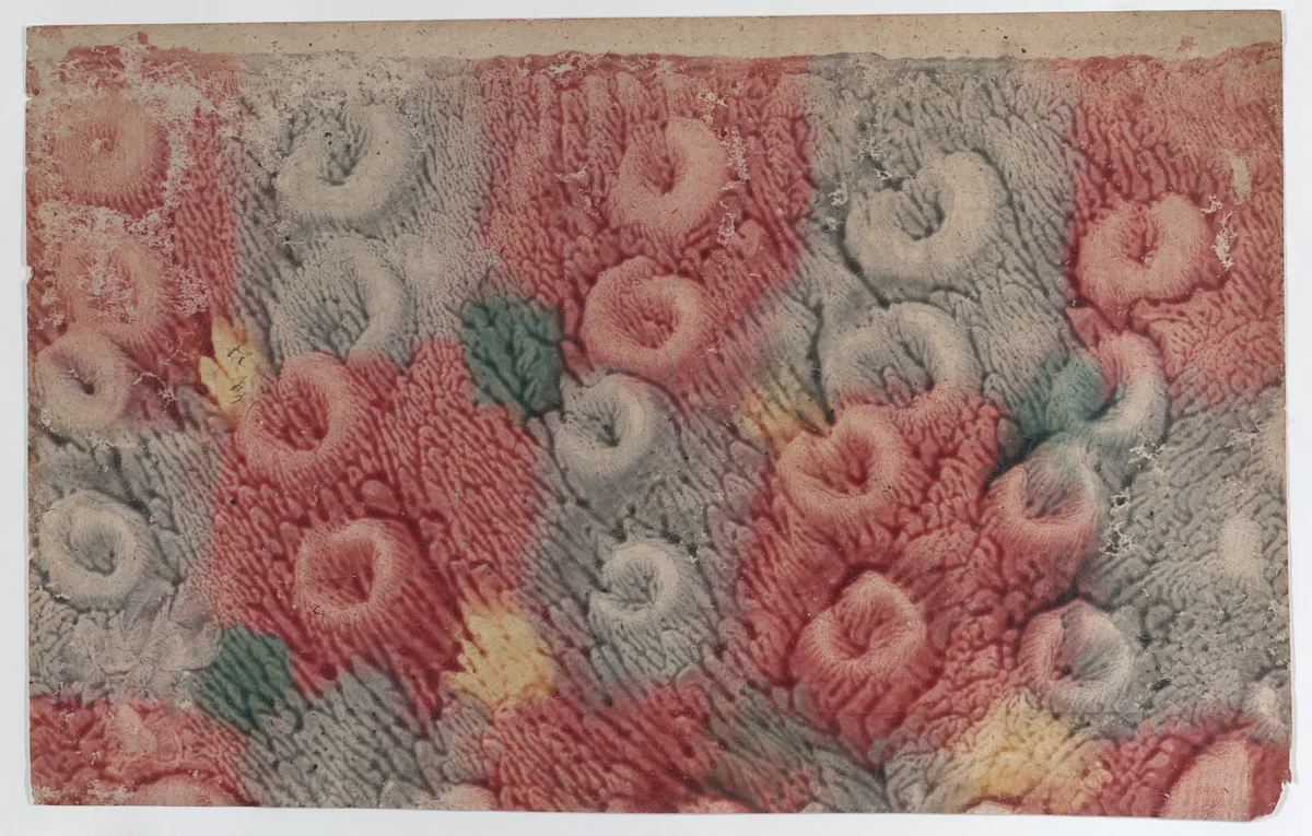 Paste paper with red, yellow, and green pattern by anonymous, print, 1800-1900