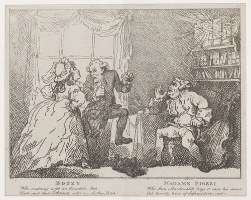 Bozzy and Madame Piozzi (Frontispiece, "Bozzy and Piozzi" by Peter Pindar) by Thomas Rowlandson, print, 1780-1786