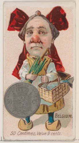 Caricatured Belgian, 50 Centimes, from the series Coins of All Nations (N72, variation 2) for Duke brand cigarettes by W. Duke, Sons & Co., print, 1889