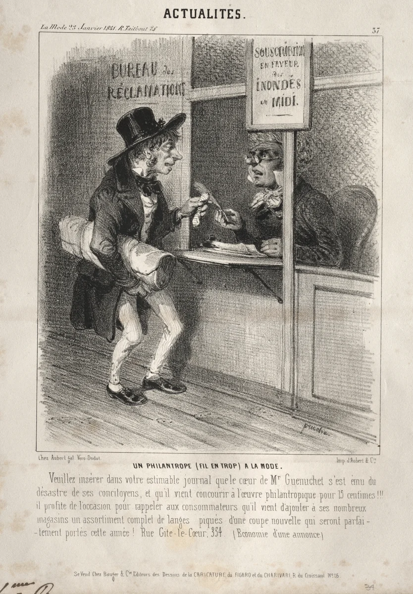 Actualités: Un Philantrope à la mode by Clémente Pruche, print, 1841