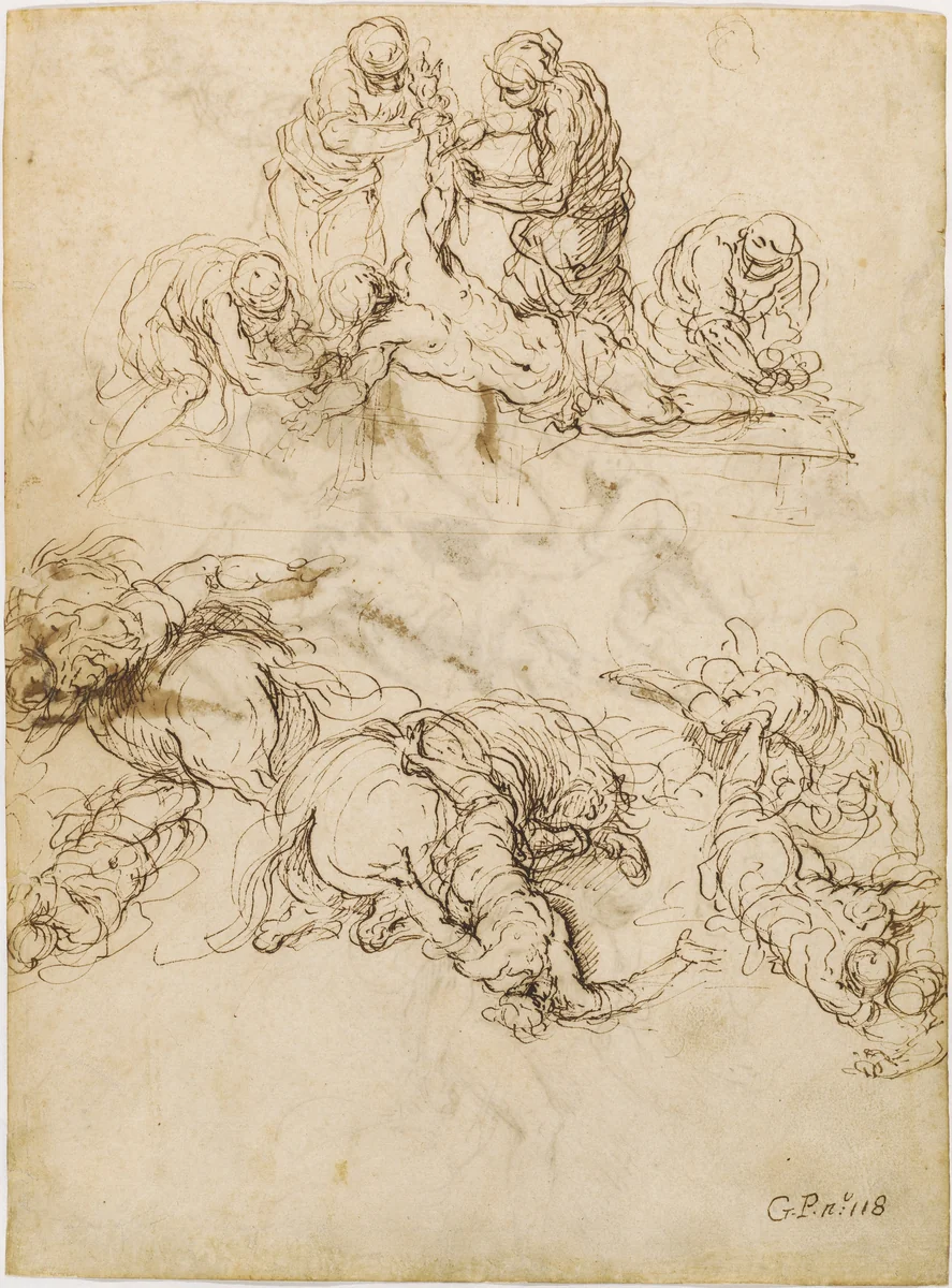 The Martyrdom of Saint Bartholomew; The Conversion of Saint Paul by Jacopo Palma il Giovane, drawing, 1590-1595