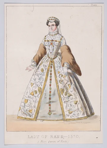 Mary, Queen of Scots as a Lady of Rank (from "Female costumes, historical, national, and dramatic," plate 163) by Thomas Hailes Lacy, print, 1860-1870