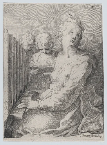 St. Cecilia, Playing the Organ by Gerrit Pietersz. Sweelink, print, 1593