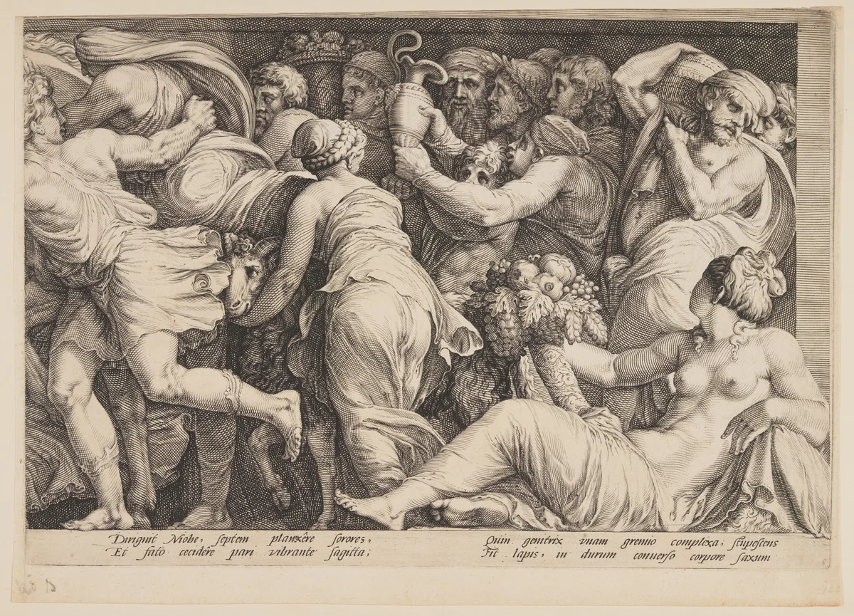 The Punishment of Niobe (Plate 8) by Jan Saenredam, print, 1594