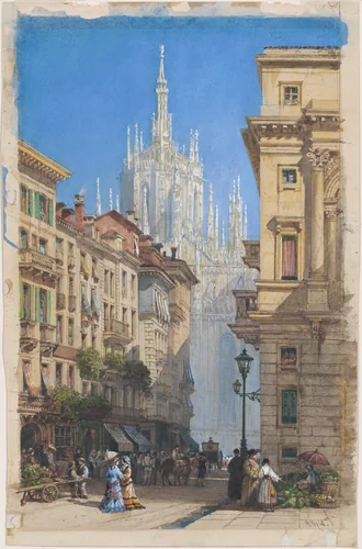 The Duomo in Milan from a Side Street by William Wyld, drawing, 1829-1839