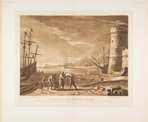 Seaport with Sailors Loading Merchandise by Richard Earlom, print, 1774