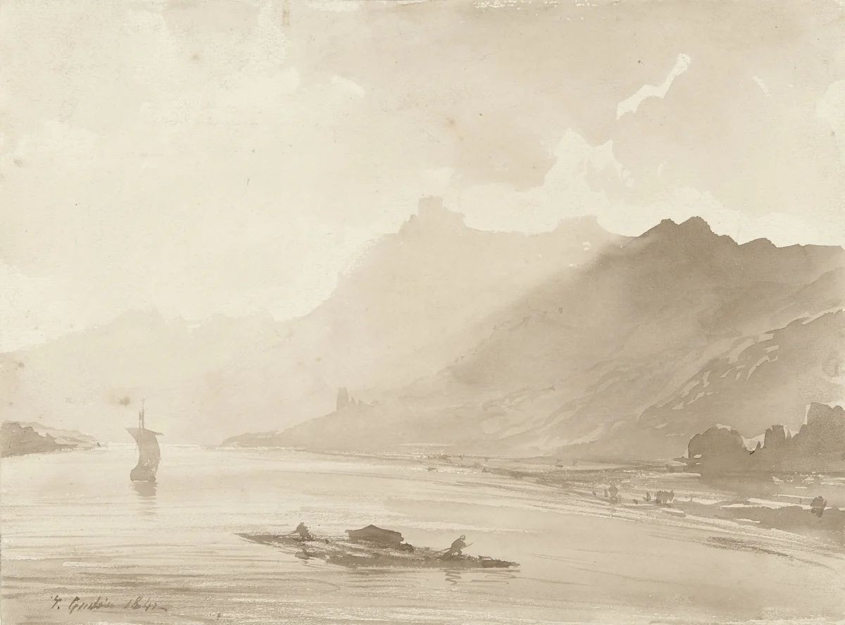 Gezicht aan de Rijn by Théodore Gudin, drawing, 1842