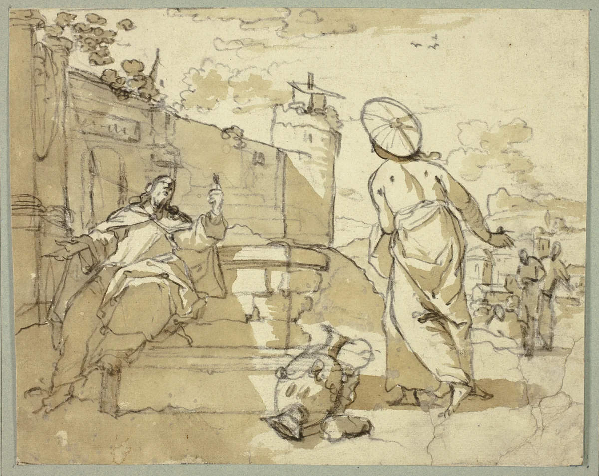 Christ and the Woman of Samaria by Jacob de Wit, drawing, 1670-1754