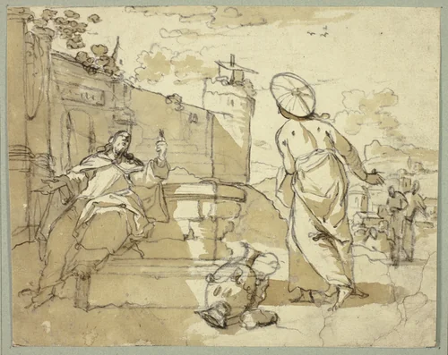 Christ and the Woman of Samaria by Jacob de Wit, drawing, 1670-1754