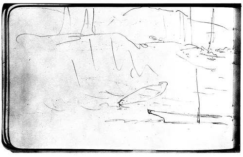 Sketch of Boats on a Shore (from Sketchbook) by Albert Bierstadt, artwork, 1890