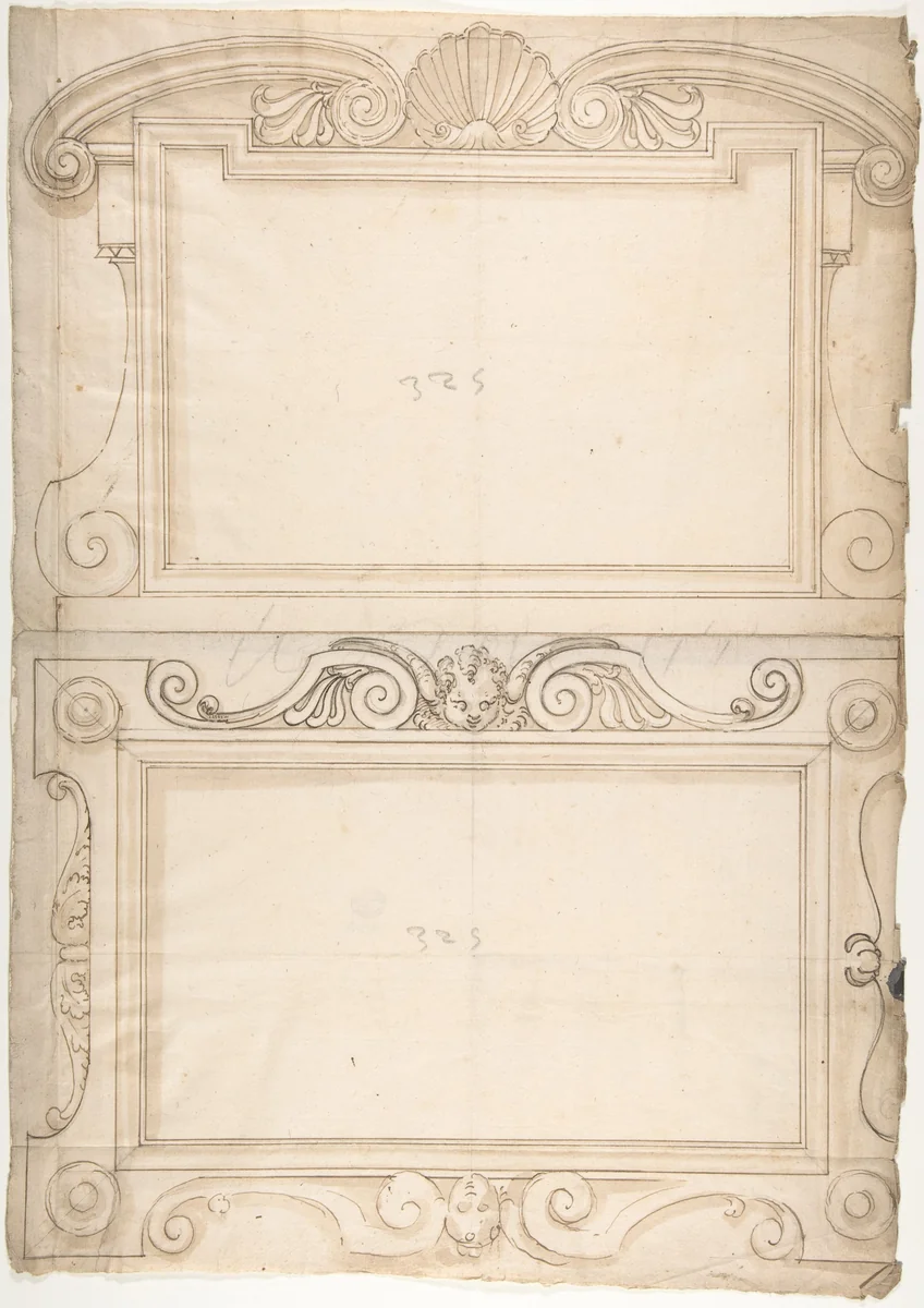 Two Designs for Carved Panels by anonymous, drawing, 1500-1599