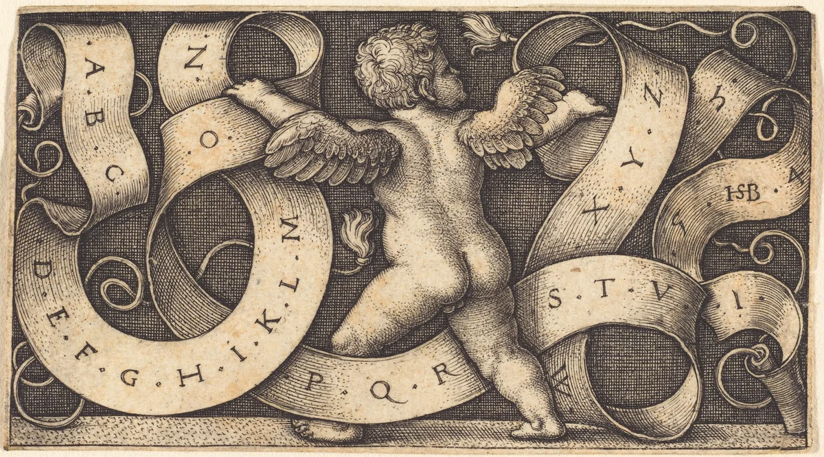Genius with Alphabet by Sebald Beham, print, 1542