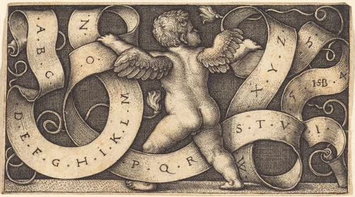 Genius with Alphabet by Sebald Beham, print, 1542