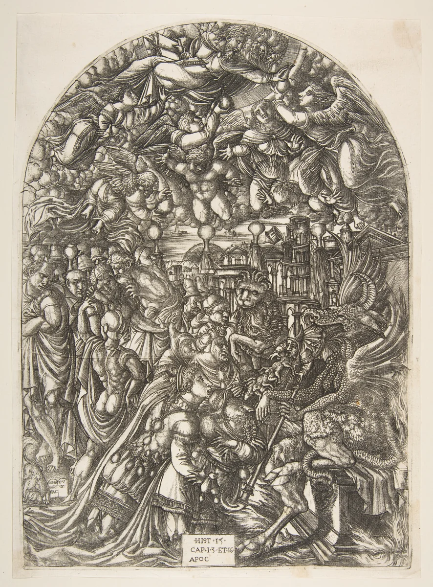 The Dragon with two Horns and the Beast with Seven, from the Apocalypse by Jean Duvet, print, 1470-1580