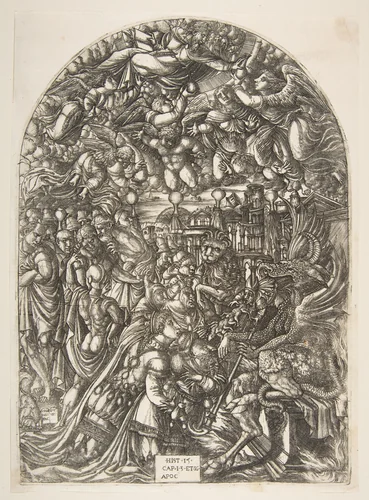 The Dragon with two Horns and the Beast with Seven, from the Apocalypse by Jean Duvet, print, 1470-1580
