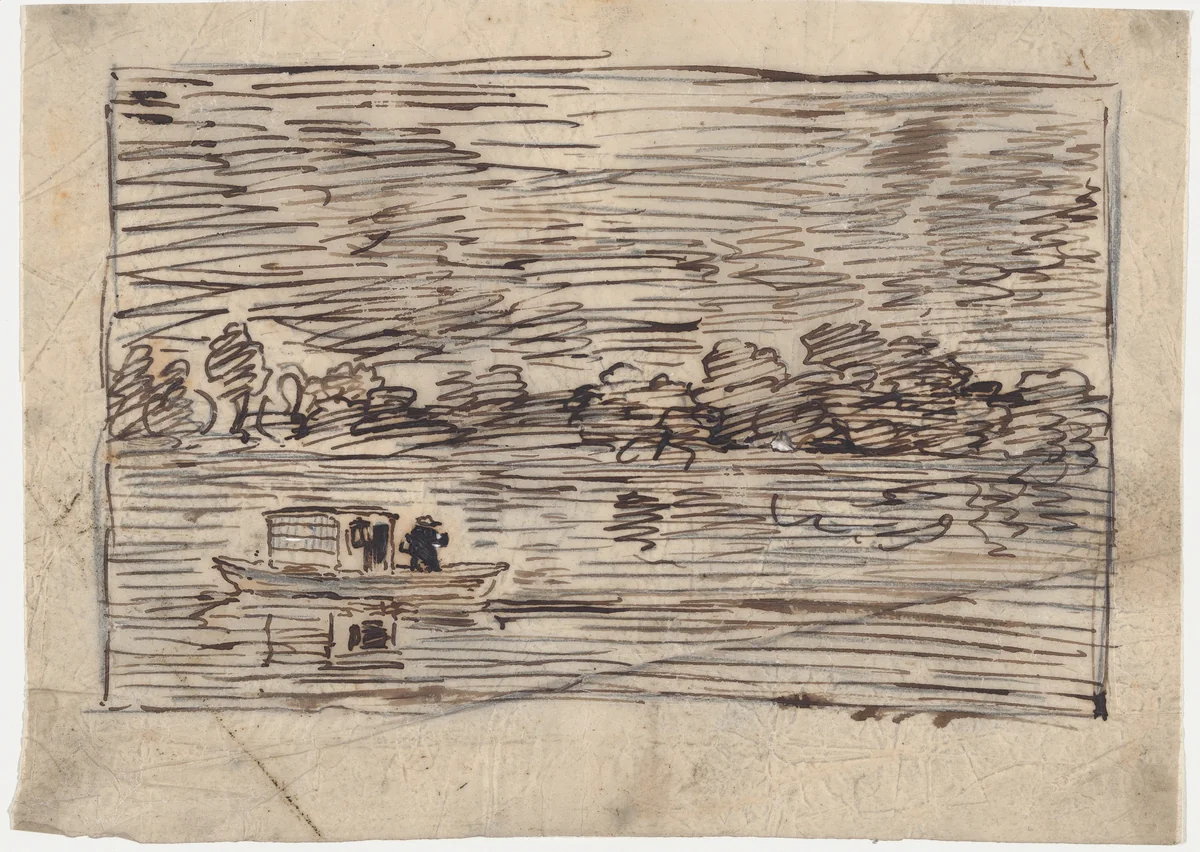 Night Voyage or Net Fishing by Charles-François Daubigny, drawing, 1862