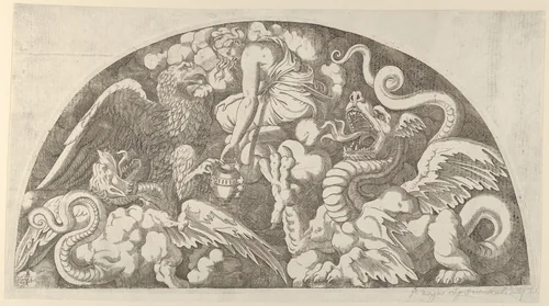 Jupiter's Eagle Bringing the Water to the Styx to Psyche by Léon Davent, print, 1540-1556