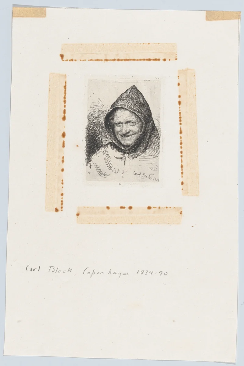 Portrait of a smiling monk by Carl Bloch, print, 1884