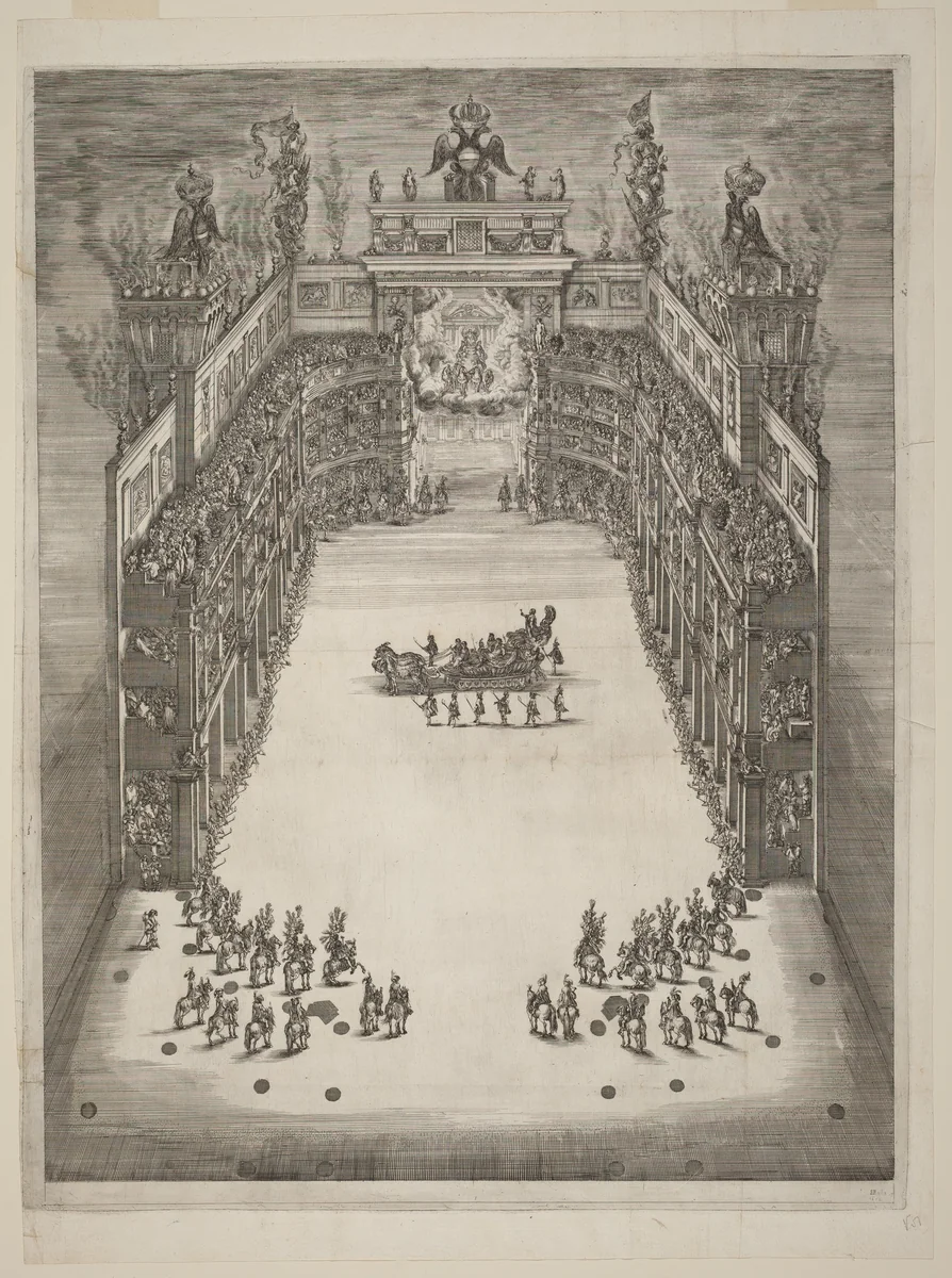 Aerial View of Theatre by Stefano della Bella, print, 1652