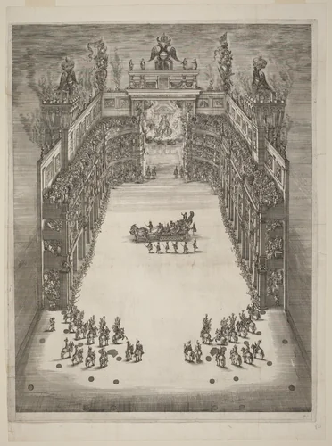 Aerial View of Theatre by Stefano della Bella, print, 1652