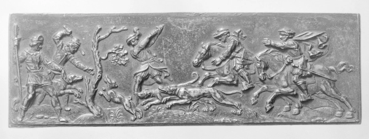 Hunting scene by Pankraz Labenwolf, metalwork, 1565-1585