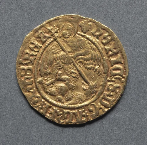 Half Angel: Angel Slaying a Dragon (obverse) by Unknown, metalwork, 1526-1544